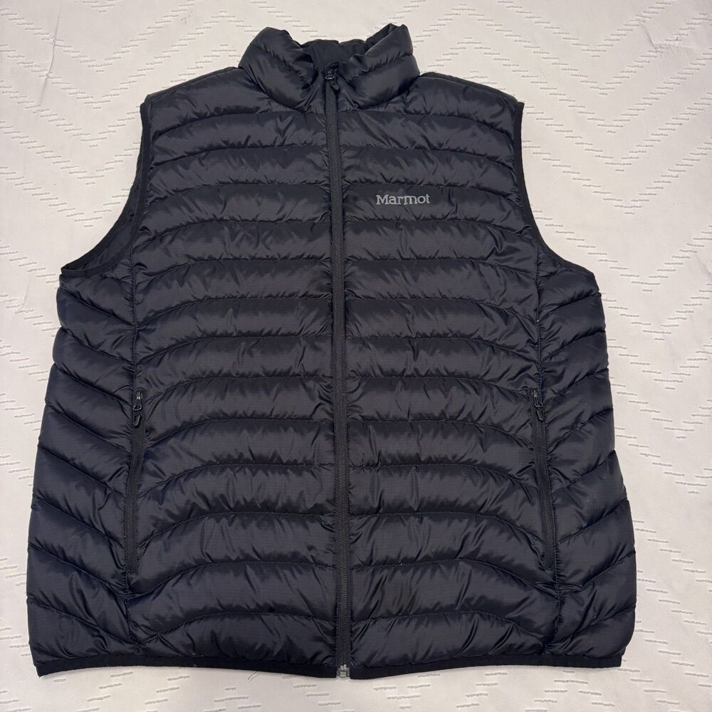 Marmot 600 Fill Duck Down Puffer Vest Men’s 2XL Black Insulated Full Zip Quilted